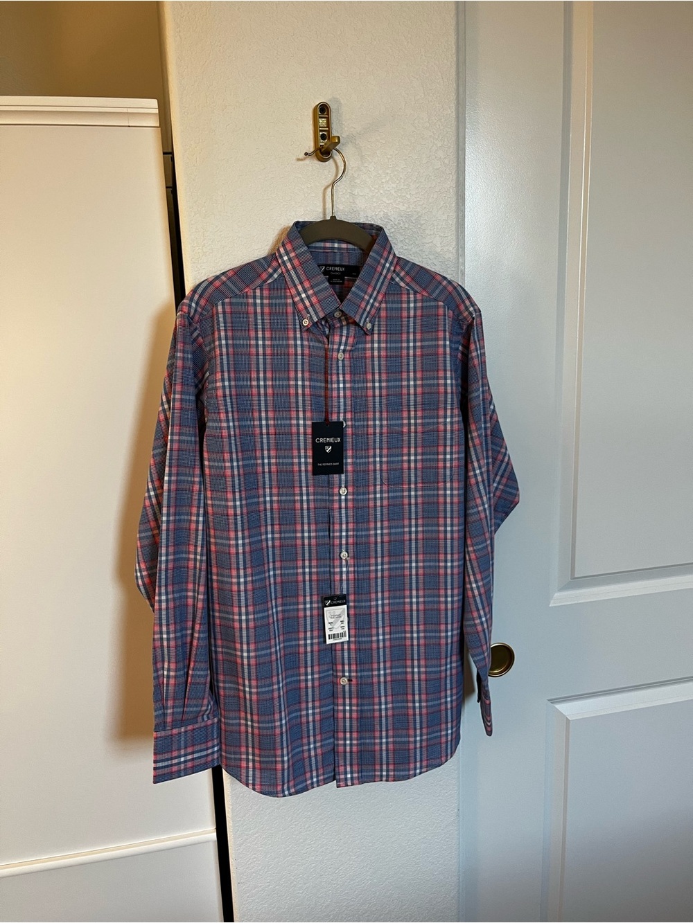 Cremieux The Refined Shirt Men’s Small Blue Pink Plaid Button Up NWT